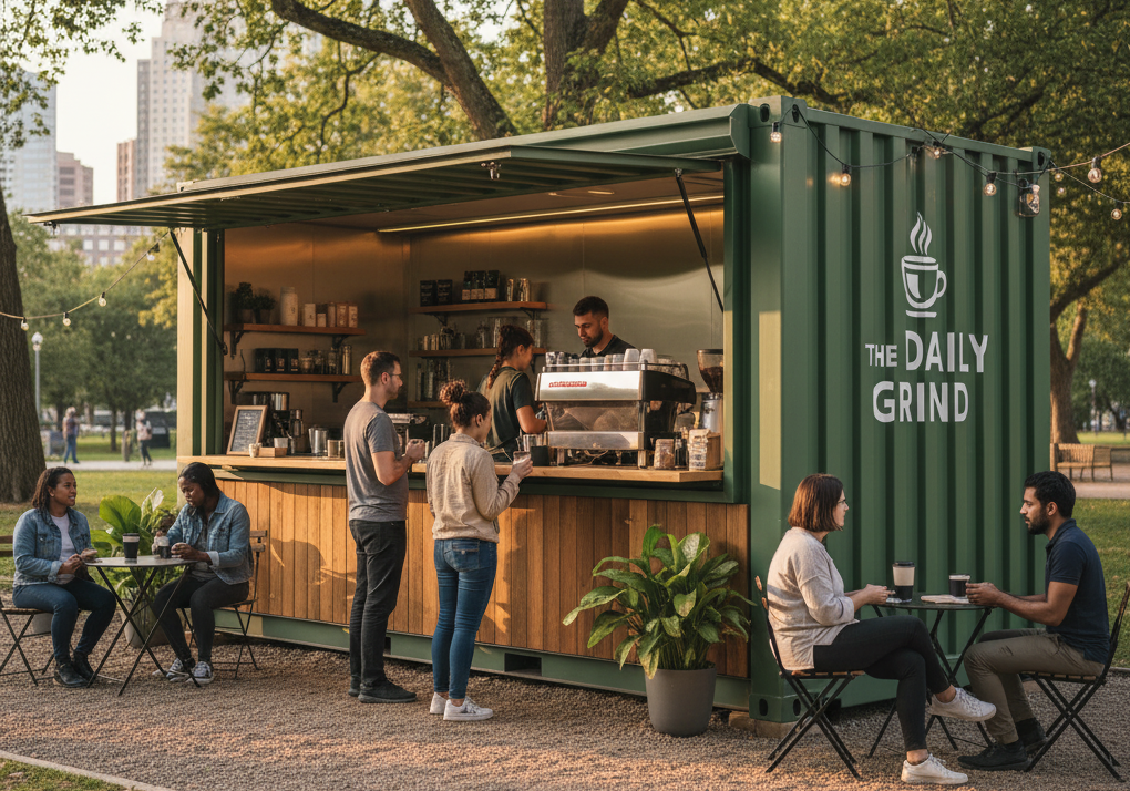 Contemporary container shop with modular design and eco-friendly retail space